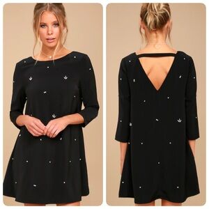Lulu's So Precious Black Rhinestone Swing Dress NWT Medium LD42042L
